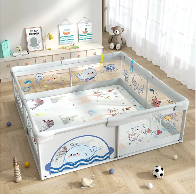 Memizo bebes indoor -grayground Watergrabing Praying Whale Soft Baby Playpen Playpen